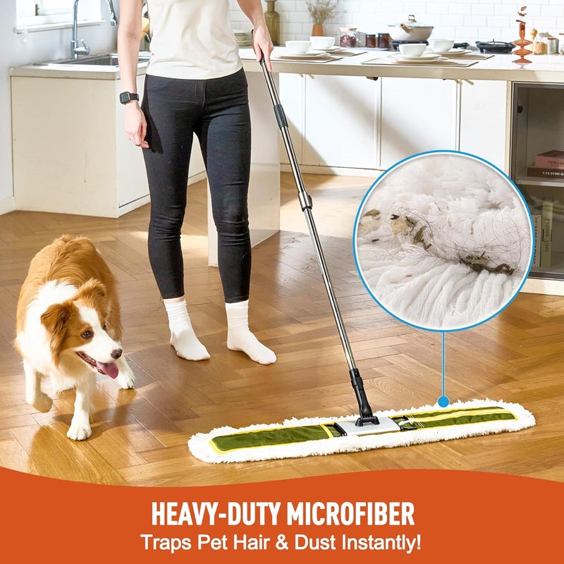 CLEANHOME 36" Commercial Dust Mop for Hardwood Floors, Tile, Laminate & Concrete - Heavy Duty Industrial Mop with Telescopic Handle, 2 Washable Microfiber Pads, Cleaning for Home, Warehouse, Office - Image 5